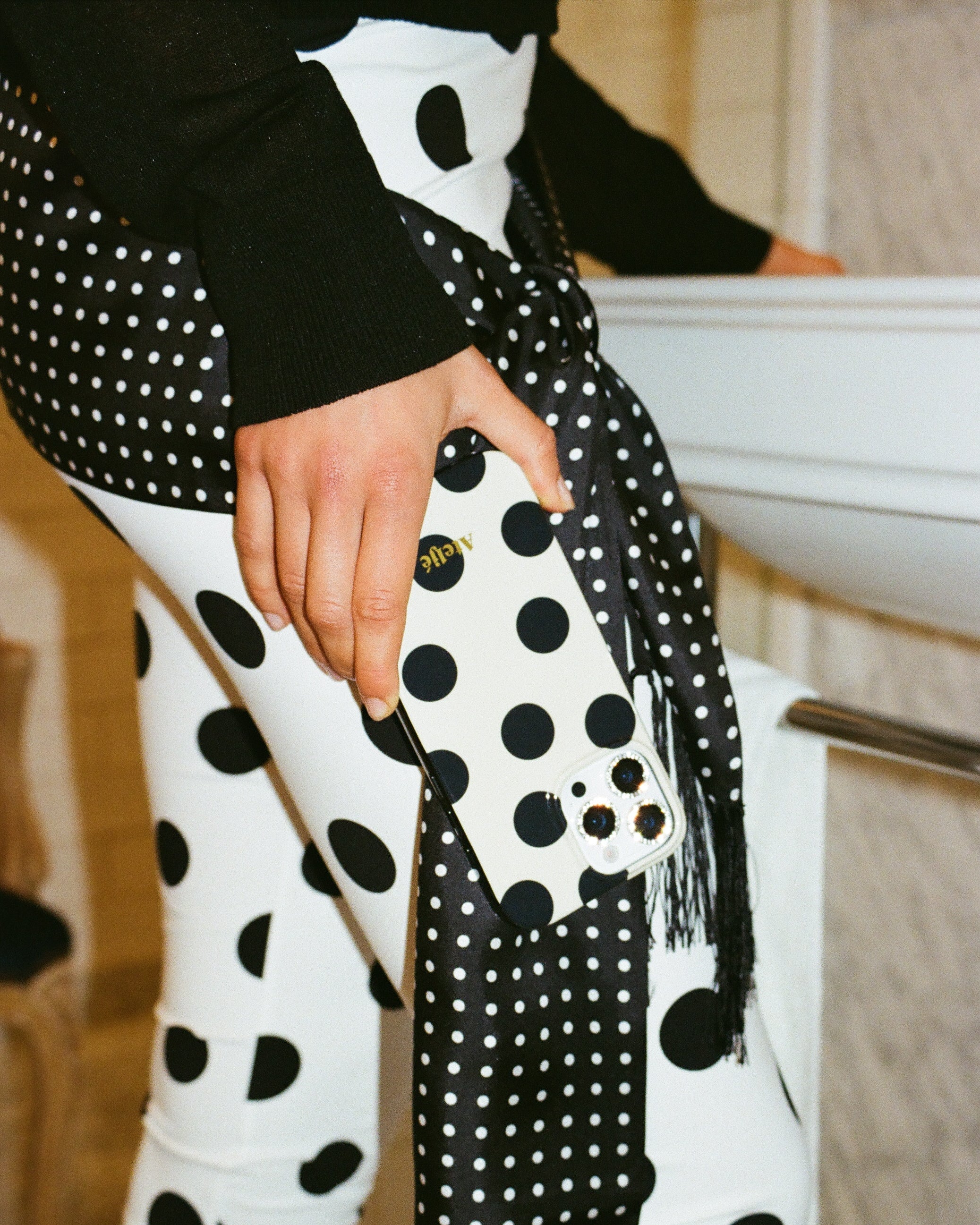 Ivory polkadot iPhone case - no rings