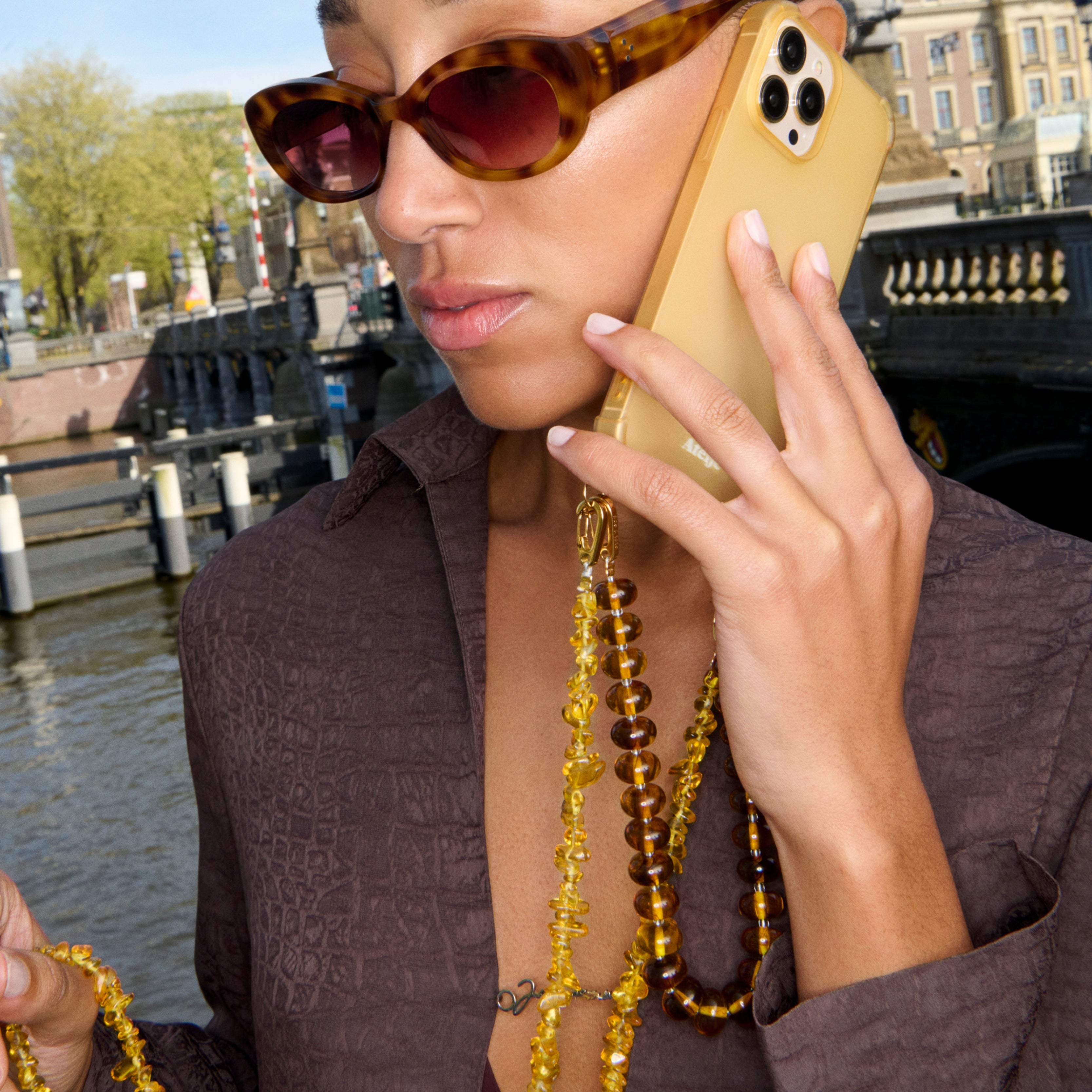 Mellow yellow iPhone case with Sunbeads and Honeycomb cord