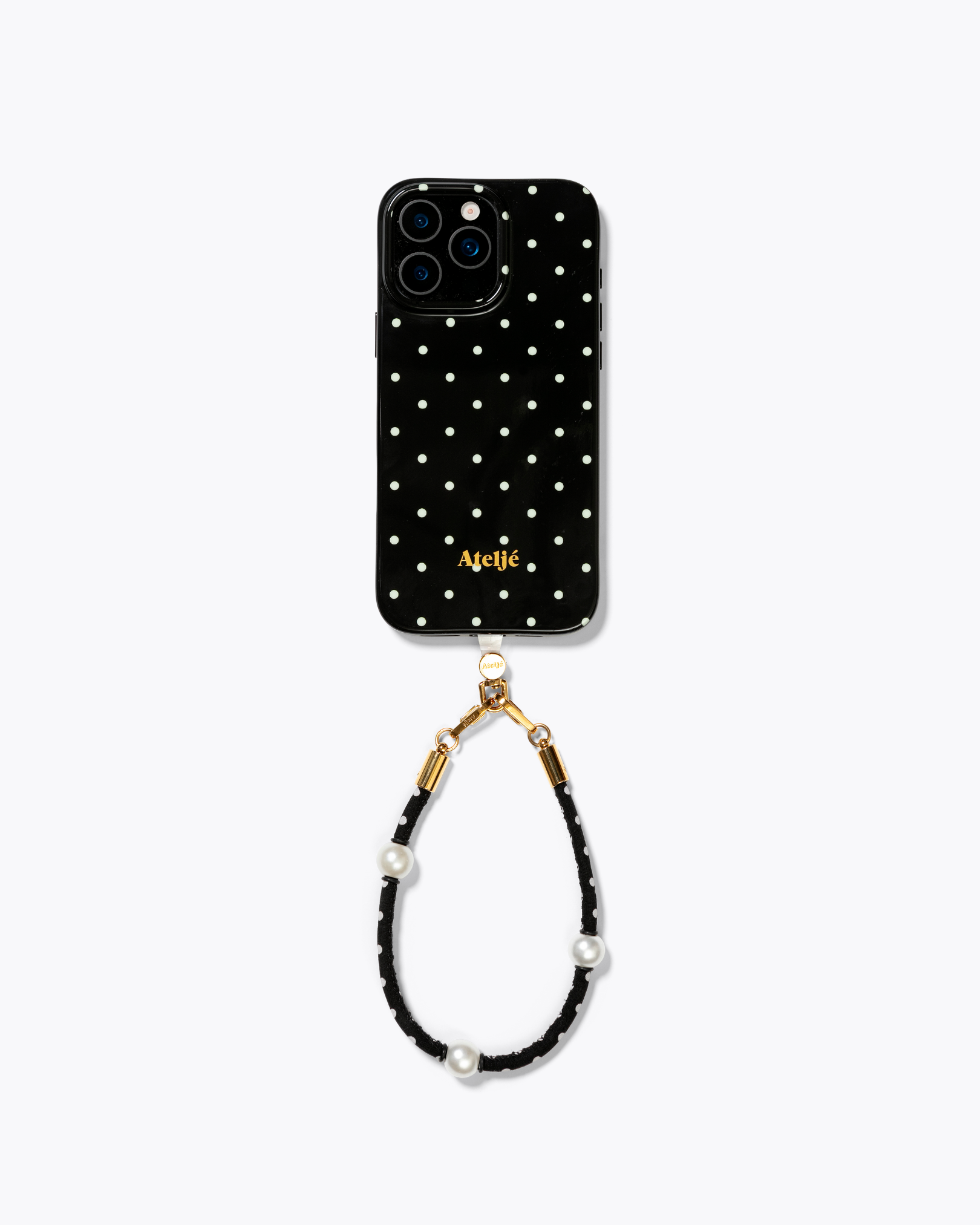 Black polkadot iPhone case - no rings