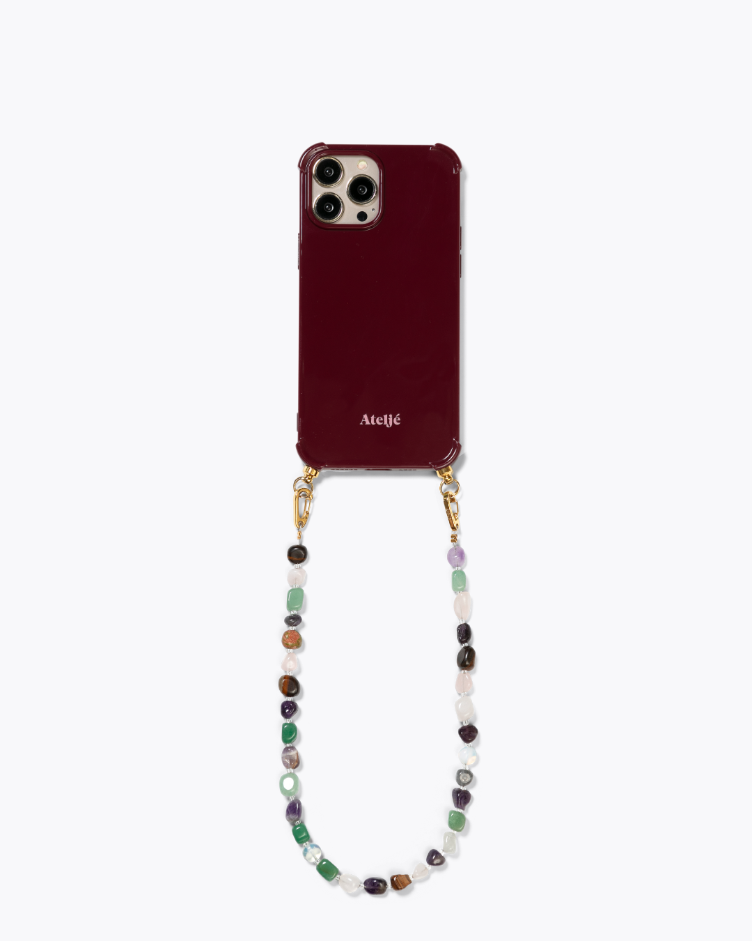 Bold burgundy recycled case with Crystal clear cord