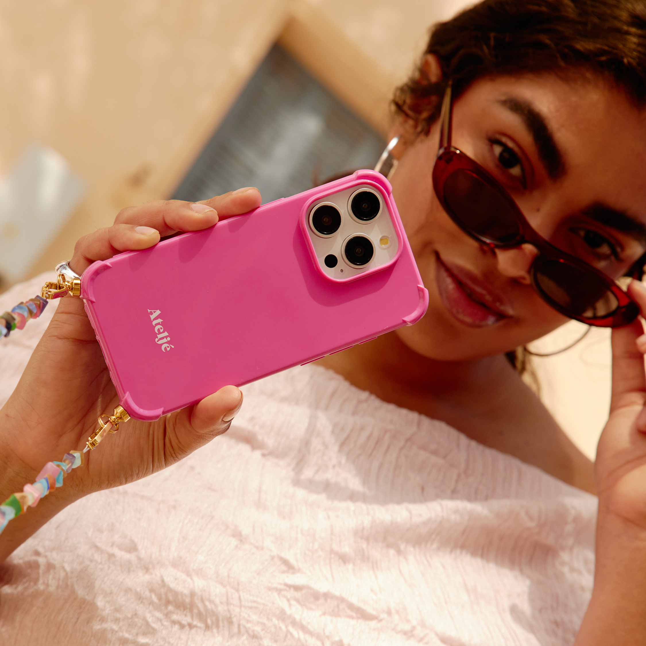 Poppy pink recycled iPhone case - no cord