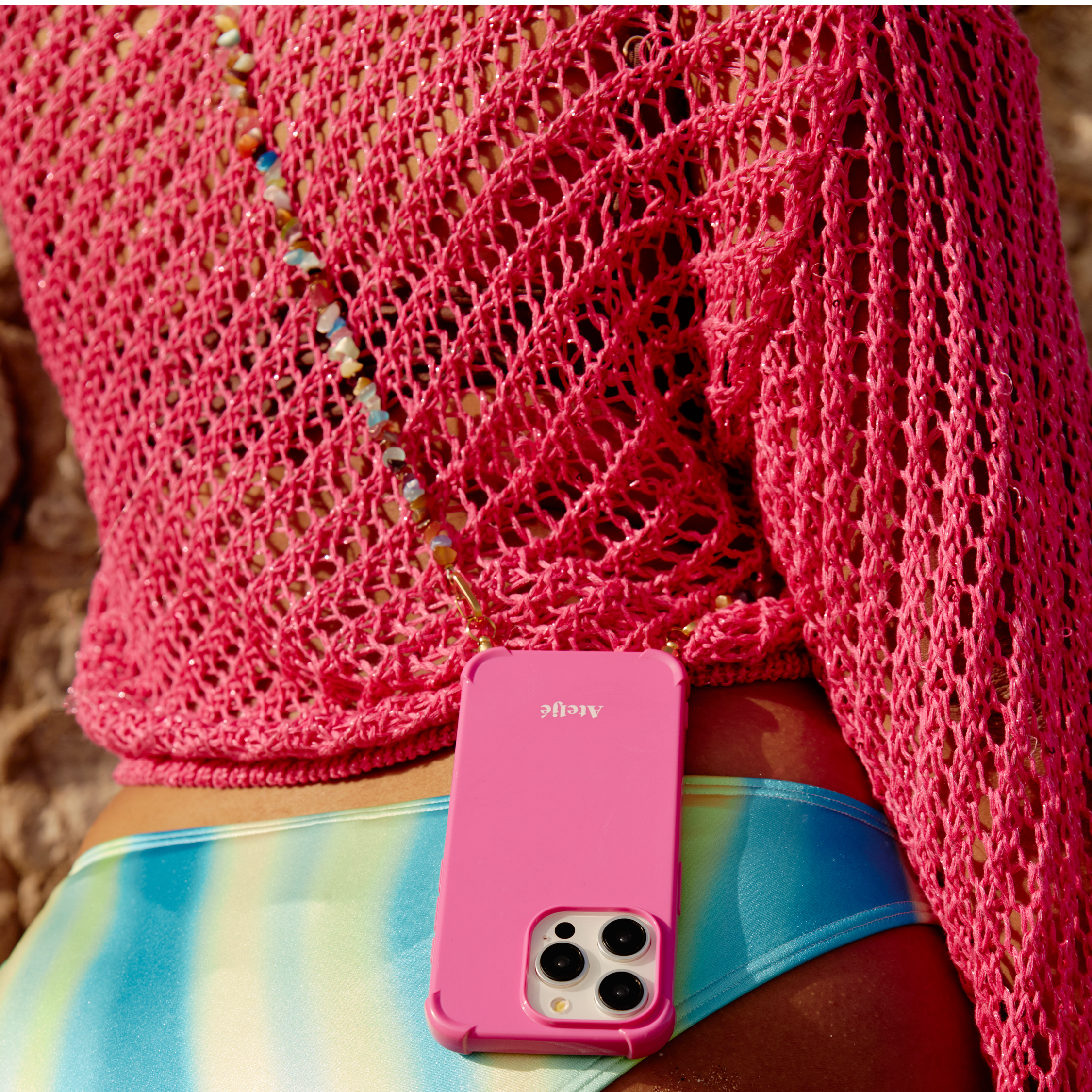 Poppy pink recycled iPhone case - no cord