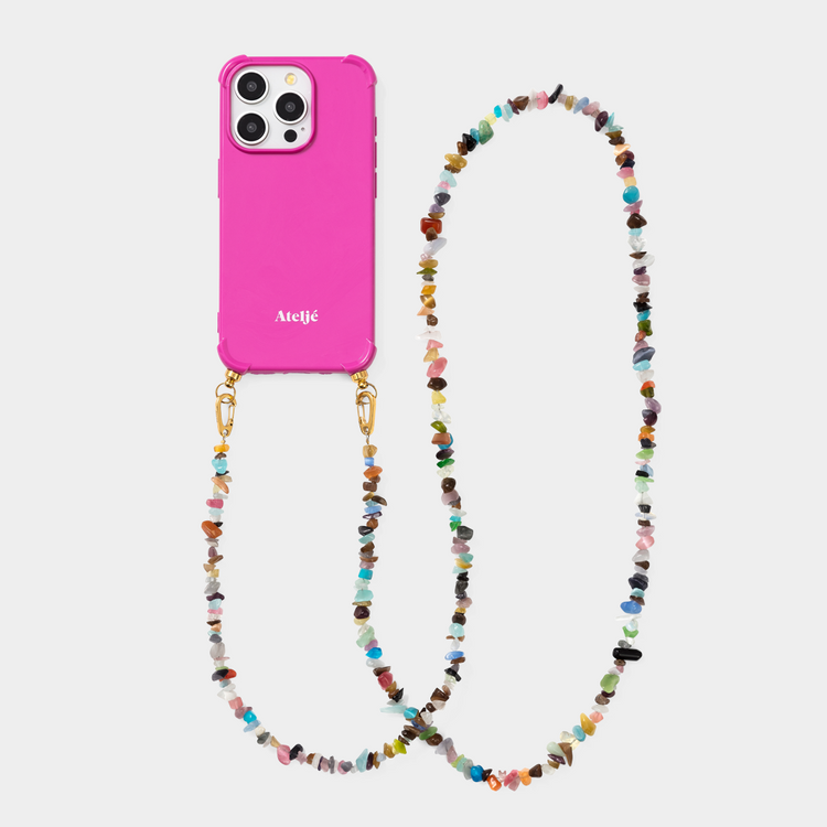 Poppy pink recycled iPhone case with Rocky road cord