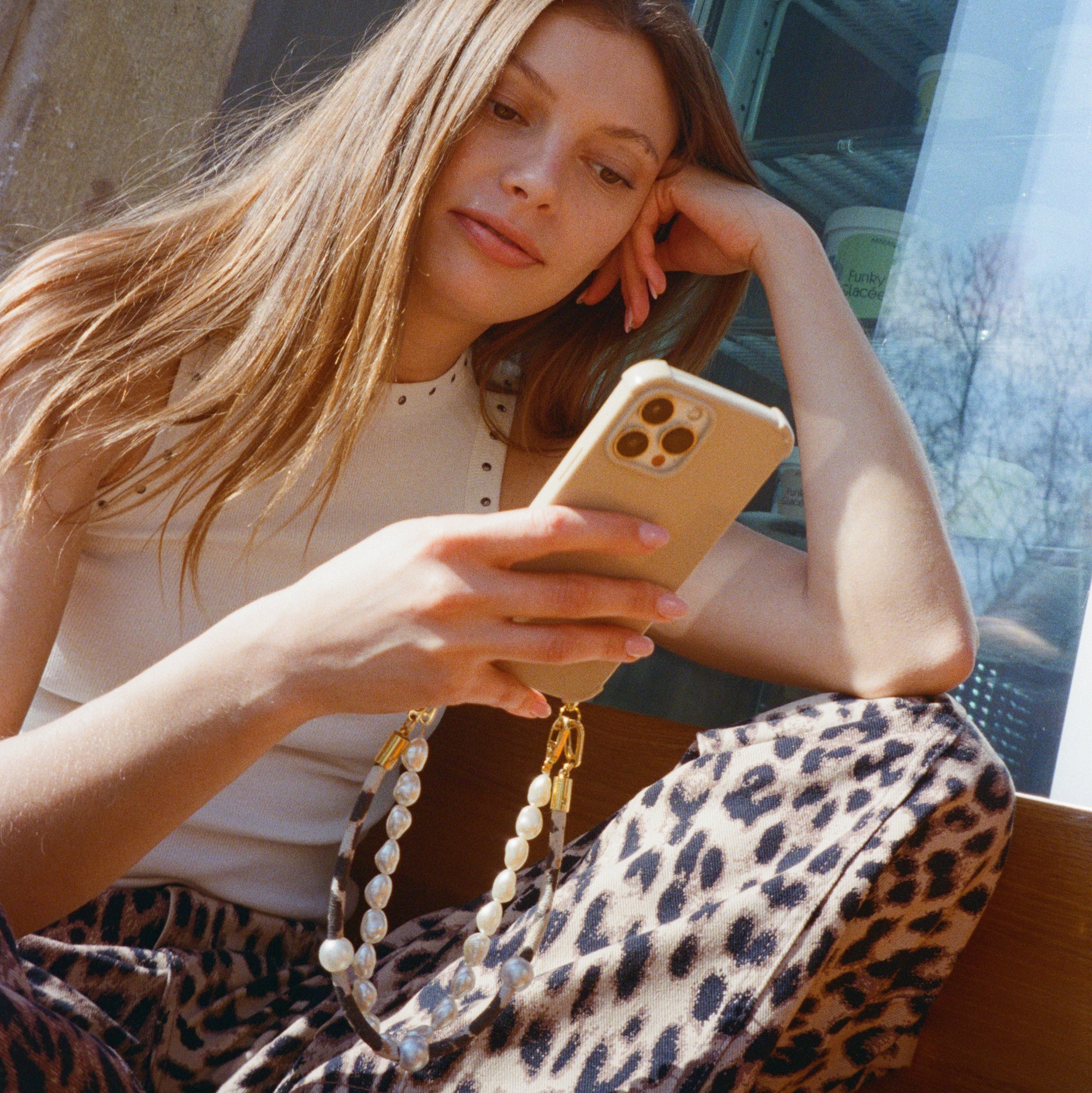 Sand recycled iPhone case with Posh Spice cord