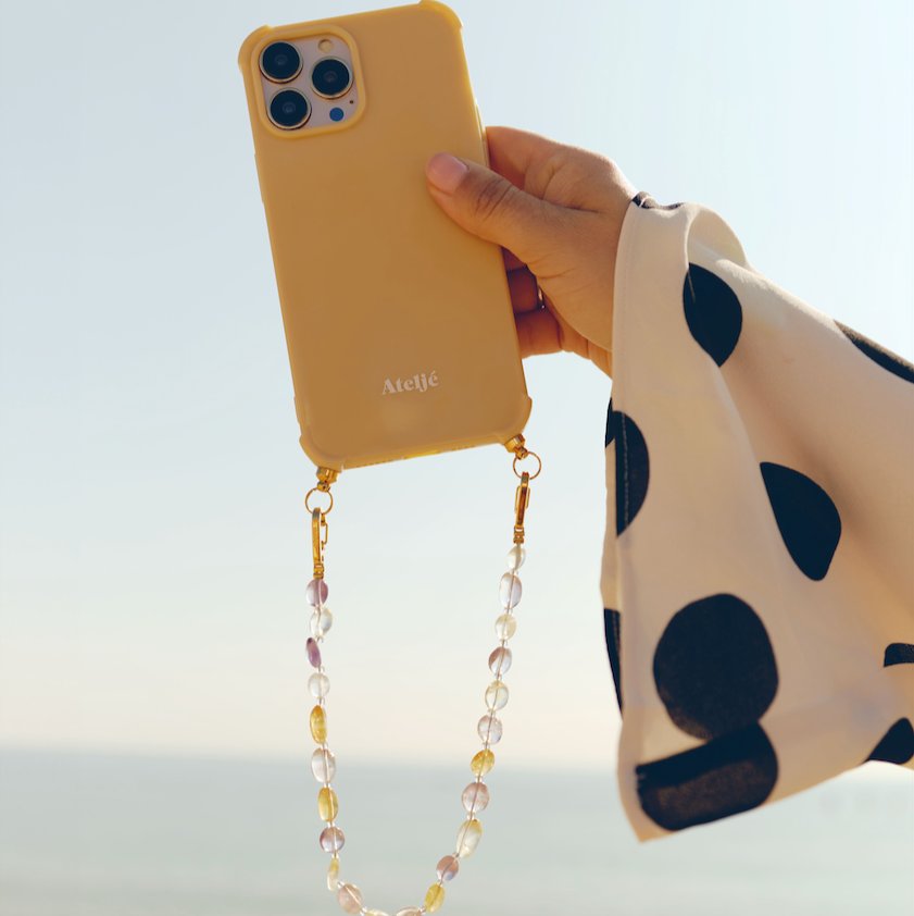 Butter yellow recycled case with Golden sand cord