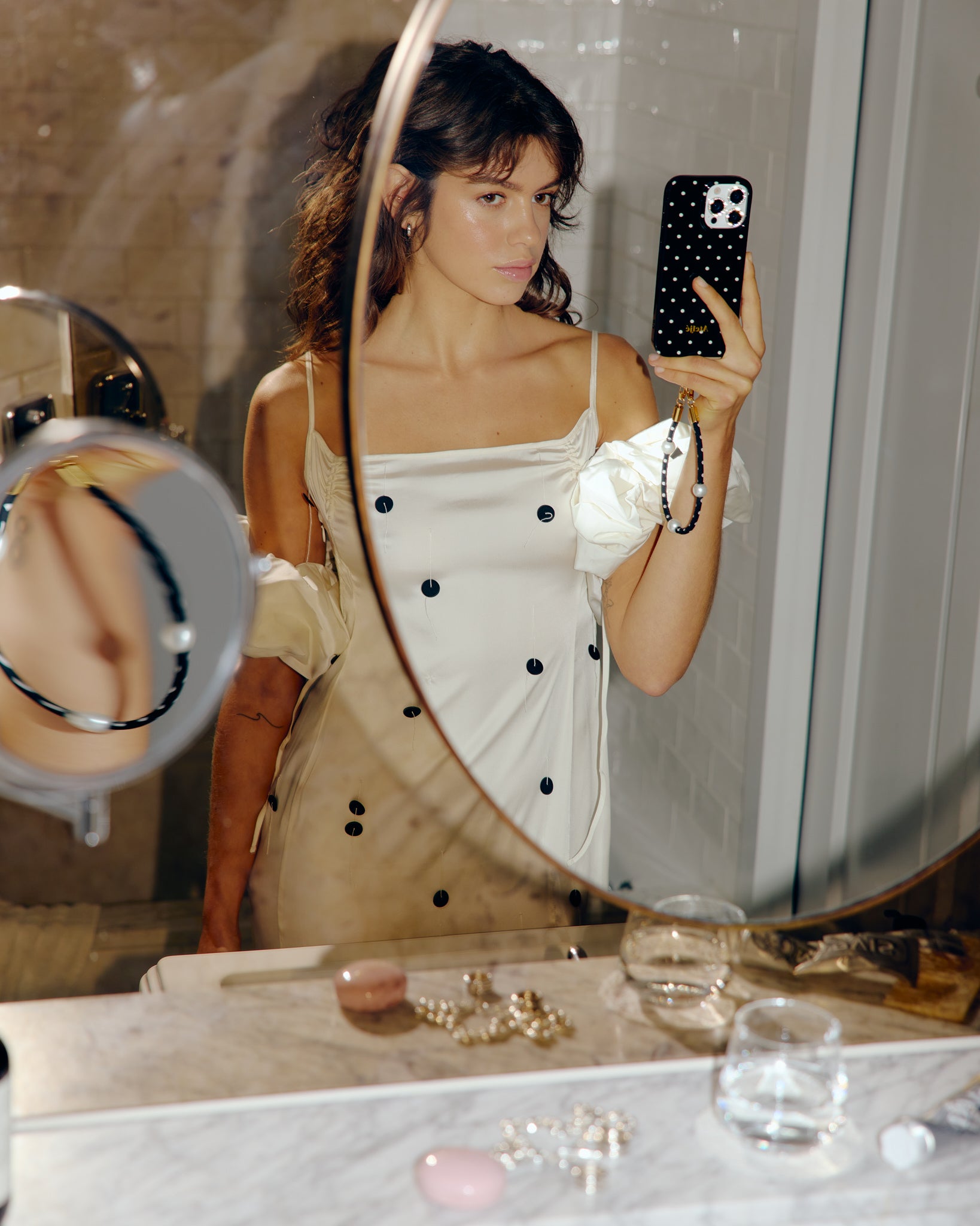 Black polkadot iPhone case - no rings