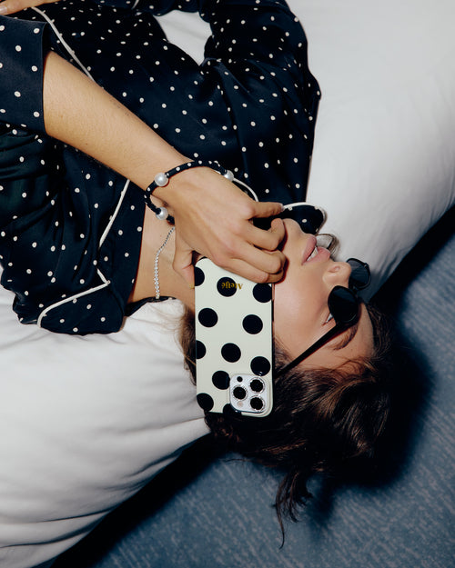 Ivory polkadot case with Polka cord