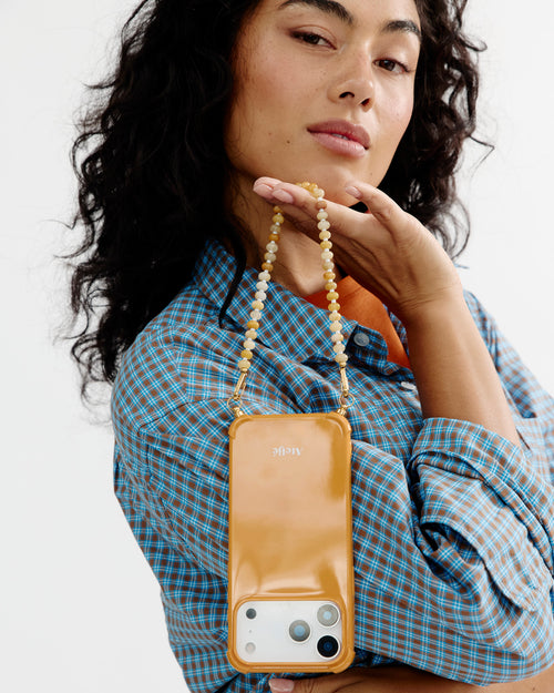 Apricot recycled iPhone case with Marigold cord