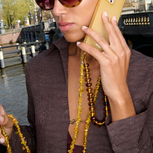 Mellow yellow iPhone case with Sunbeads and Honeycomb cord
