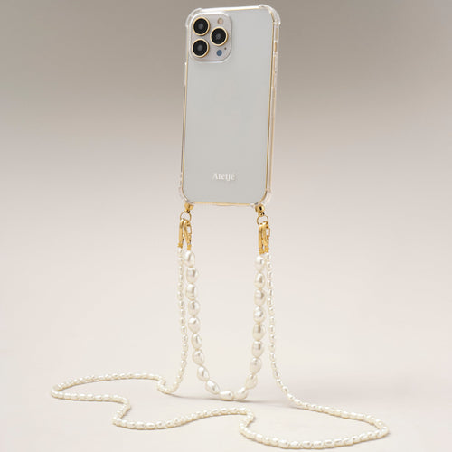 Transparent recycled iPhone case with Pearl drop 2.0 and Cloudy 2.0 cord