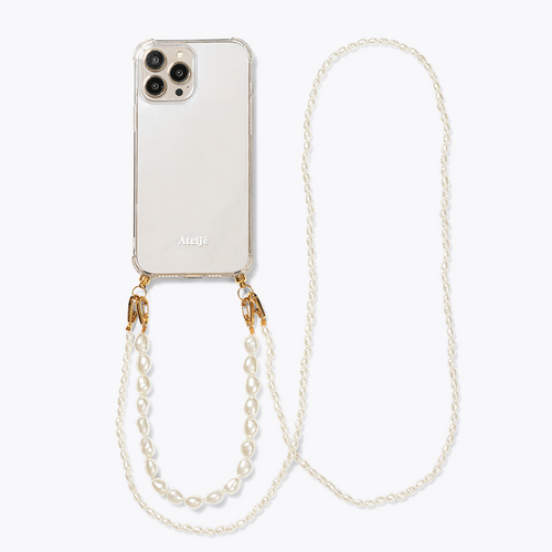 Transparent recycled iPhone case with Pearl drop 2.0 and Cloudy 2.0 cord