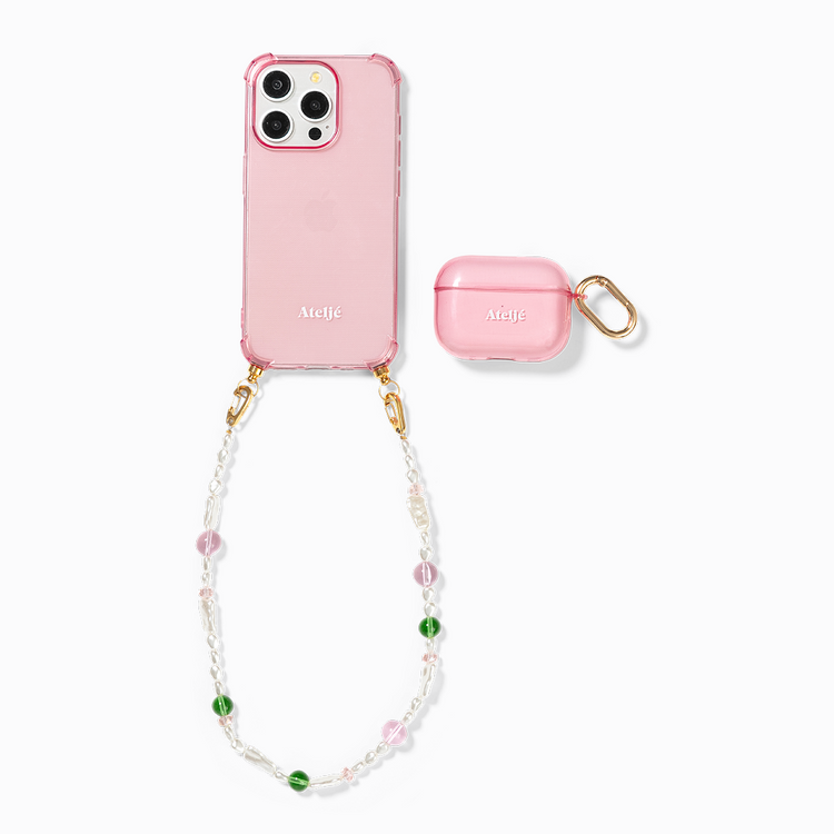 Bubblegum recycled iPhone case with Candy crush cord and Airpod case - PRO