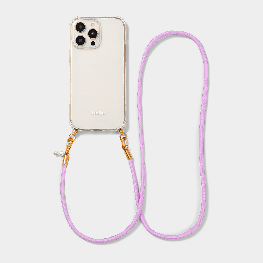 Transparent recycled iPhone case with Lavender cord