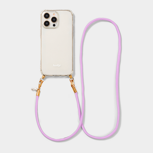 Transparant recycled iPhone case with Lavender cord