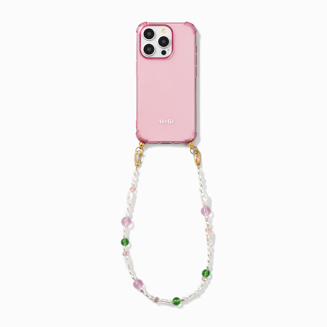 Bubblegum iPhone case with candy crush phone cord 
