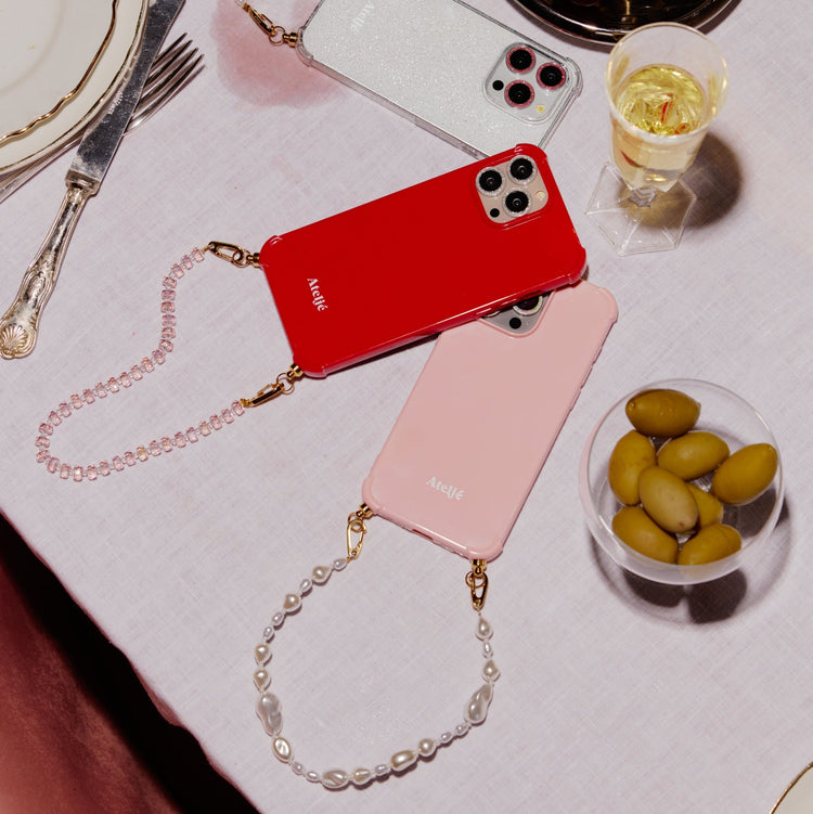 Classic red recycled iPhone case with Stardust pearl cord - PRE-ORDER