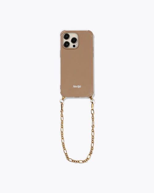 Caramel recycled iPhone case with Cosmic gold cord