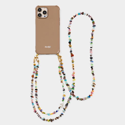 Caramel recycled iPhone case with Rocky road and Hidden gem cord