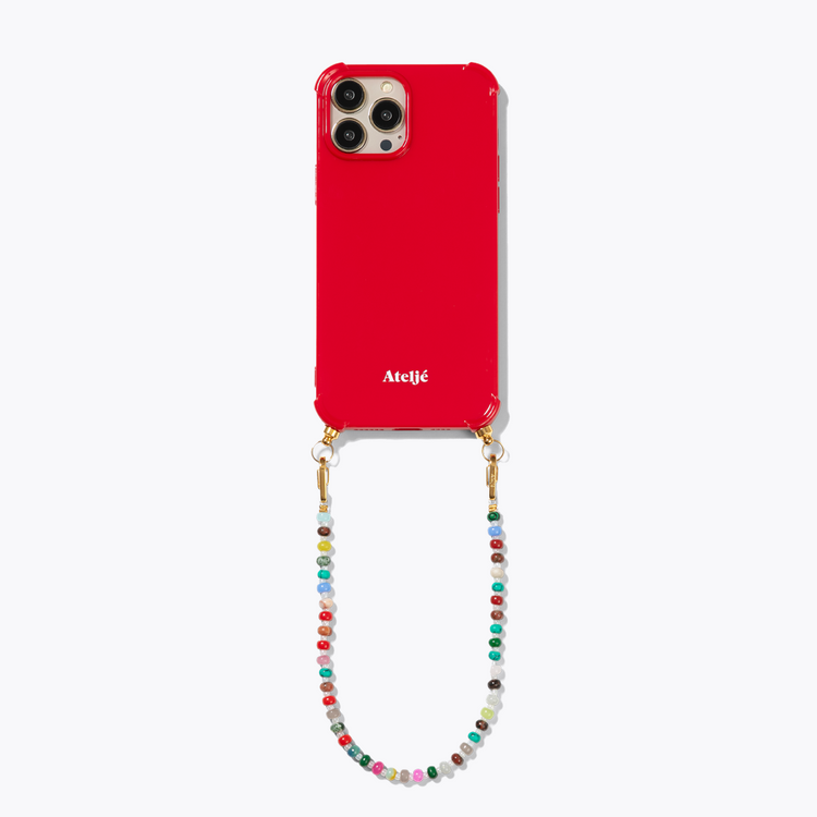 Classic red recycled iPhone case with Moonstone cord