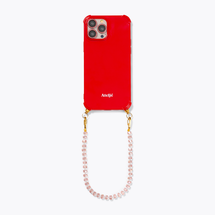 Classic red recycled iPhone case with Pink Crystal cord - PRE-ORDER