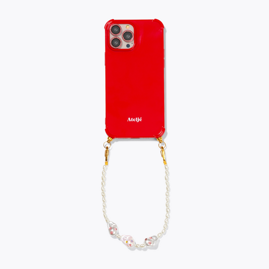 Classic red recycled iPhone case with Stardust pearl cord - PRE-ORDER