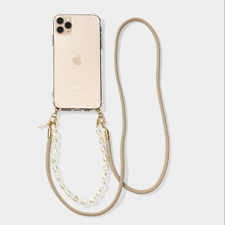 Clear case with pearl phone cord beige long phone cord 