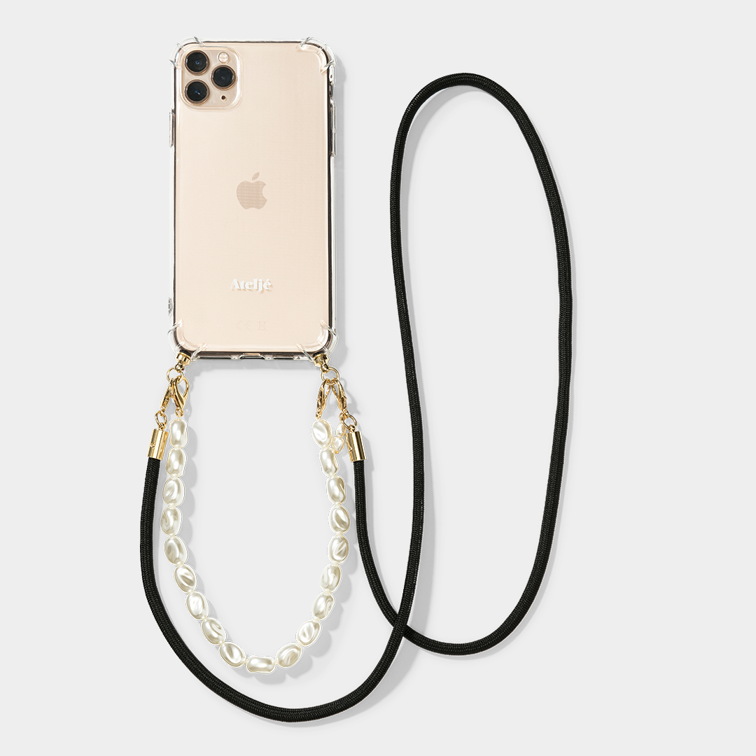 clear phone case with cloudy pearl phone cord black atelje