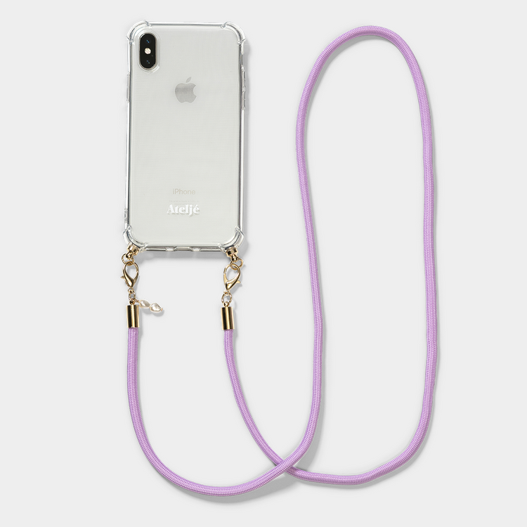Clear phone case with lavender purple phone cord atelje