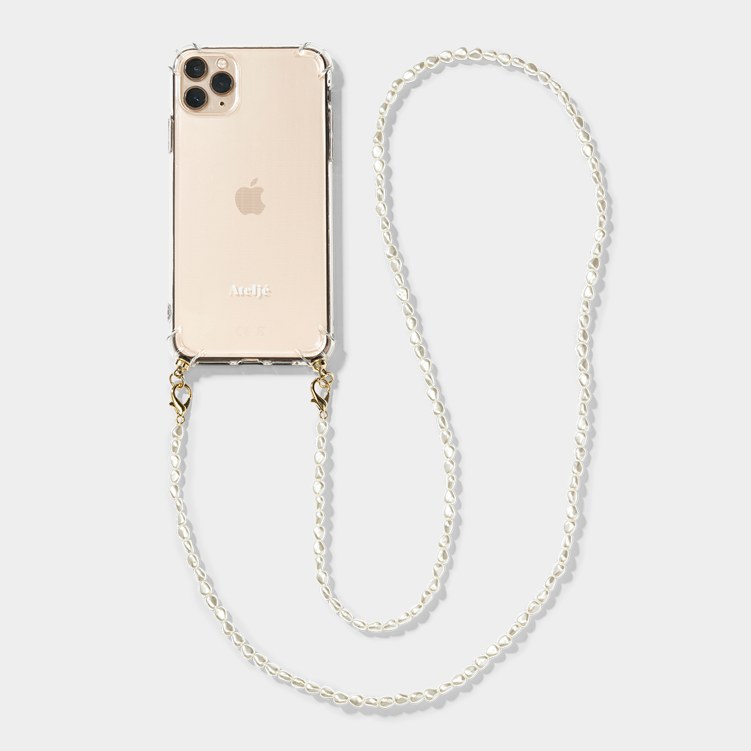Atelje clear phone case with long pearl phone cord parel phone cord 