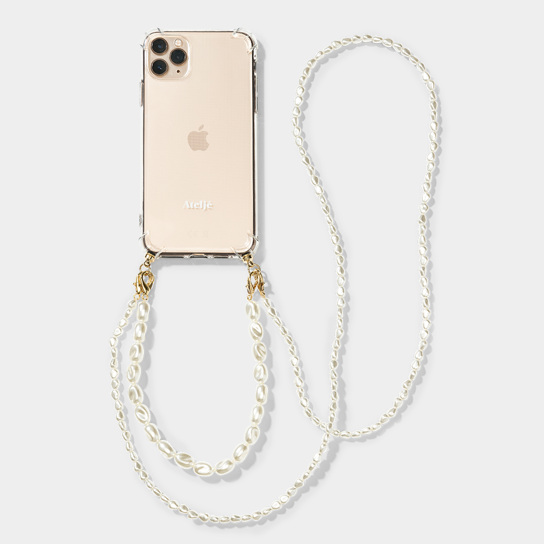Transparant recycled iPhone case with Pearl drop and Cloudy cord – Ateljé