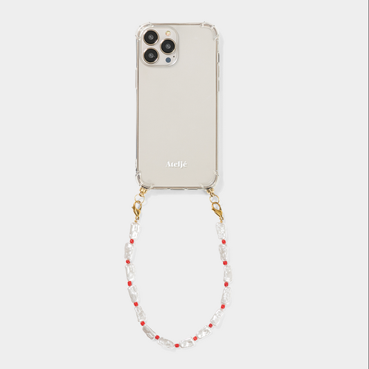 Clear phone case with tangerine pearl phone cord 