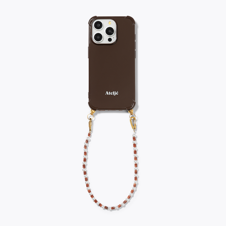 Dark brown recycled iPhone case with Amber haze cord