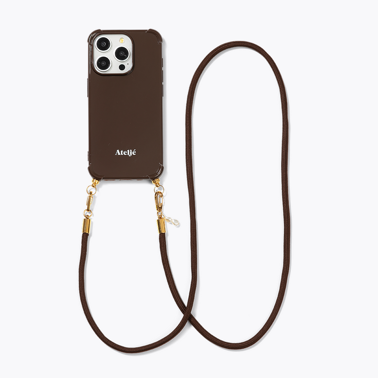 Dark brown recycled iPhone case with Terra cord