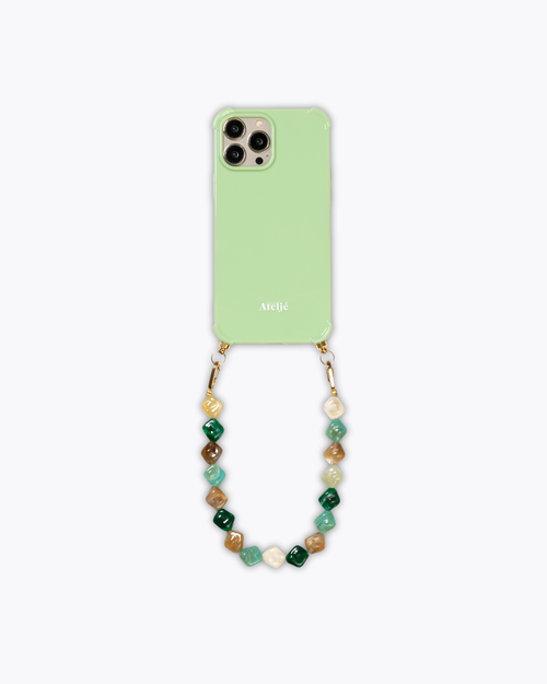 Matcha recycled case with Spill the tea cord