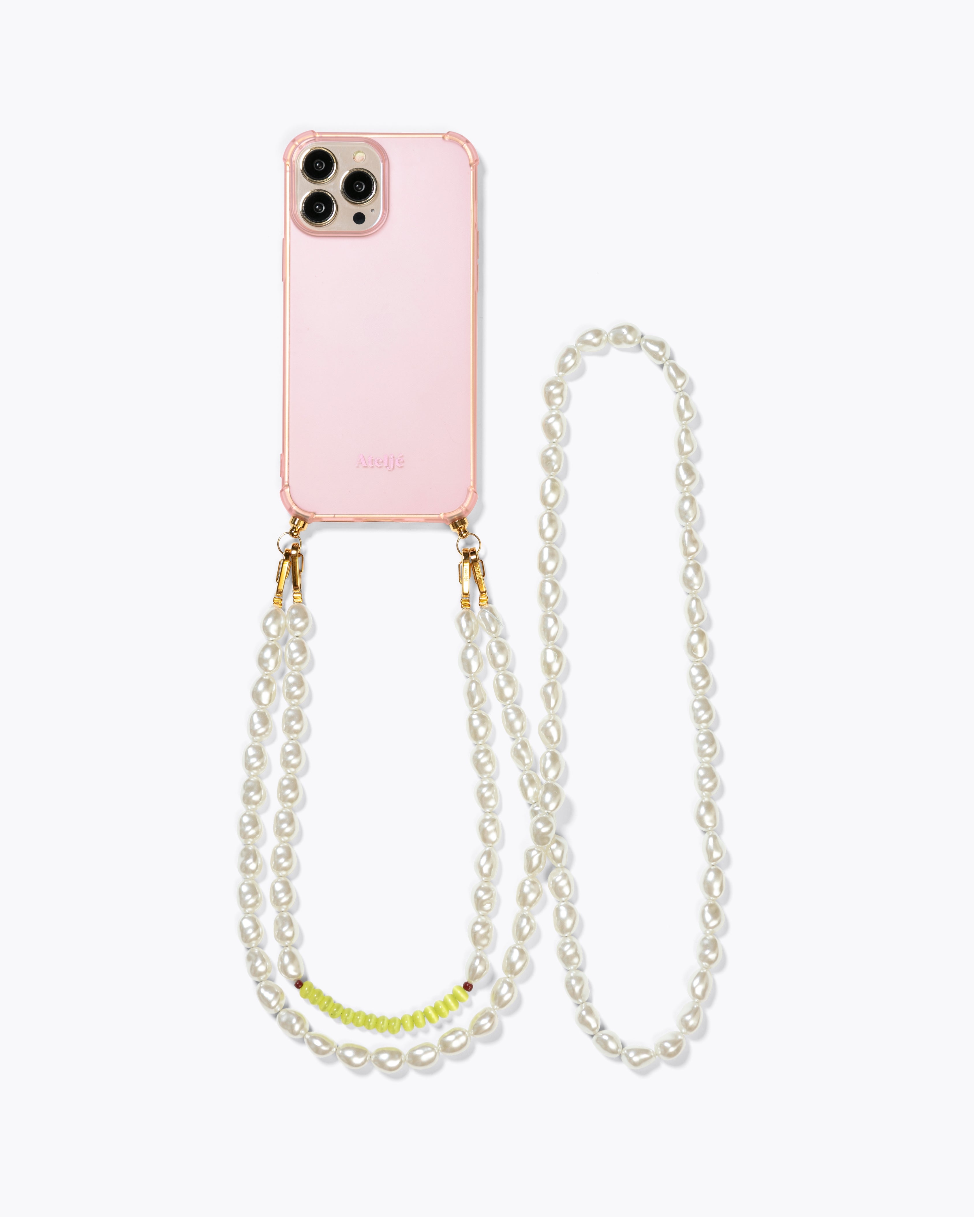 Pink haze recycled case with Smiley and Dream on cord