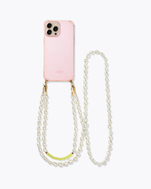Pink haze recycled case with Smiley and Dream on cord
