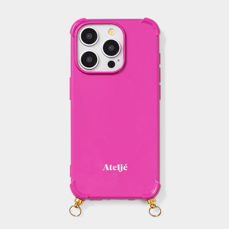 Poppy pink recycled iPhone case with Good vibes cord