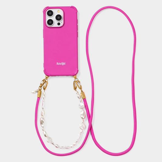 Poppy pink recycled iPhone case with Spice and Beach walk cord