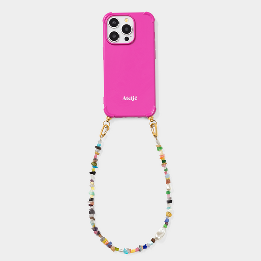 Poppy pink recycled iPhone case with Hidden gem cord