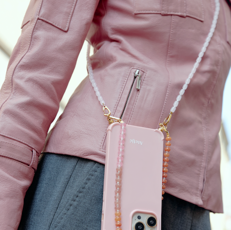 Pink clay recycled iPhone case with Eternal flame and Harmony cord