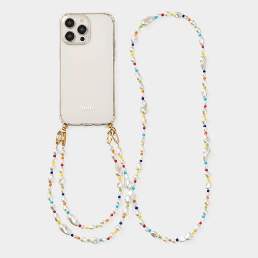 Transparant recycled iPhone case with Horizon and Good vibes cord