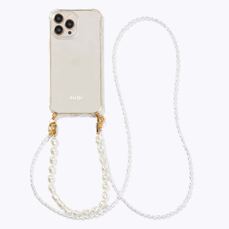 Transparant recycled iPhone case with Pearl drop 2.0 cord