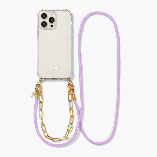 Transparant recycled iPhone case with Lavender and Goldie cord