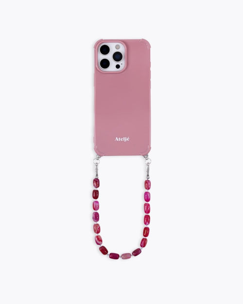 Velvet pink recycled iPhone case with Hibiscus cord