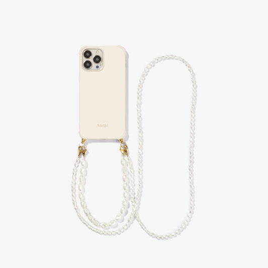 Beige recycled iPhone case with Pearl drop and Cloudy cord