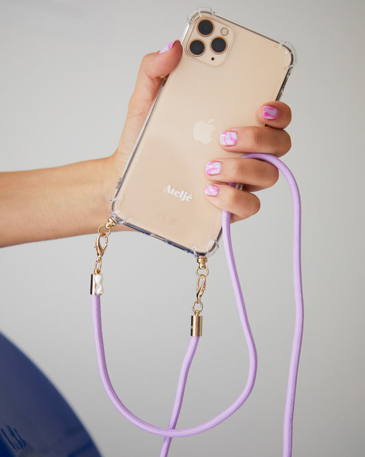 Transparant recycled iPhone case with Lavender cord
