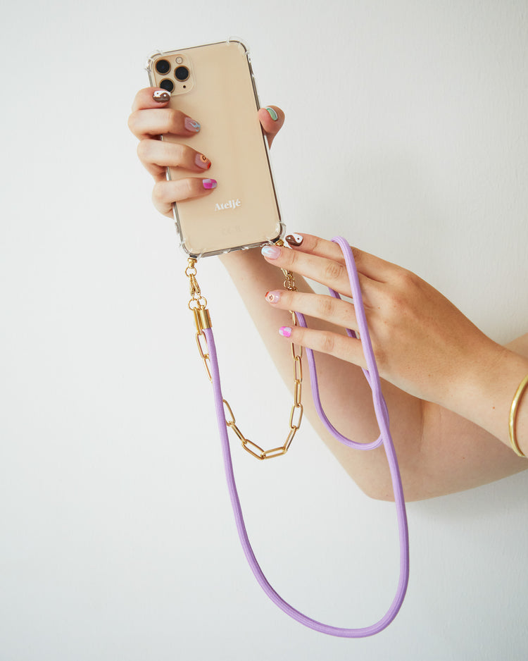 Transparant recycled iPhone case with Lavender and Goldie cord